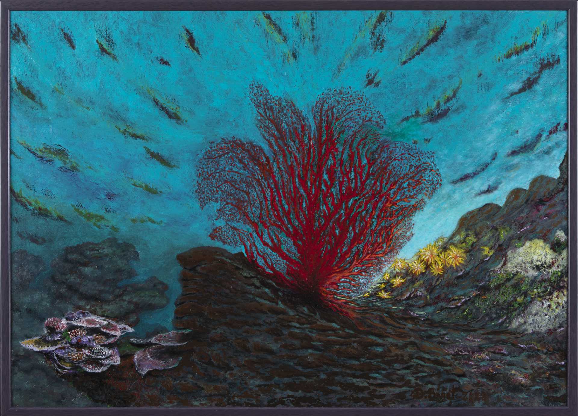 Tableau d'un corail rouge de Méditerranée, peint par Dominique Binet.
