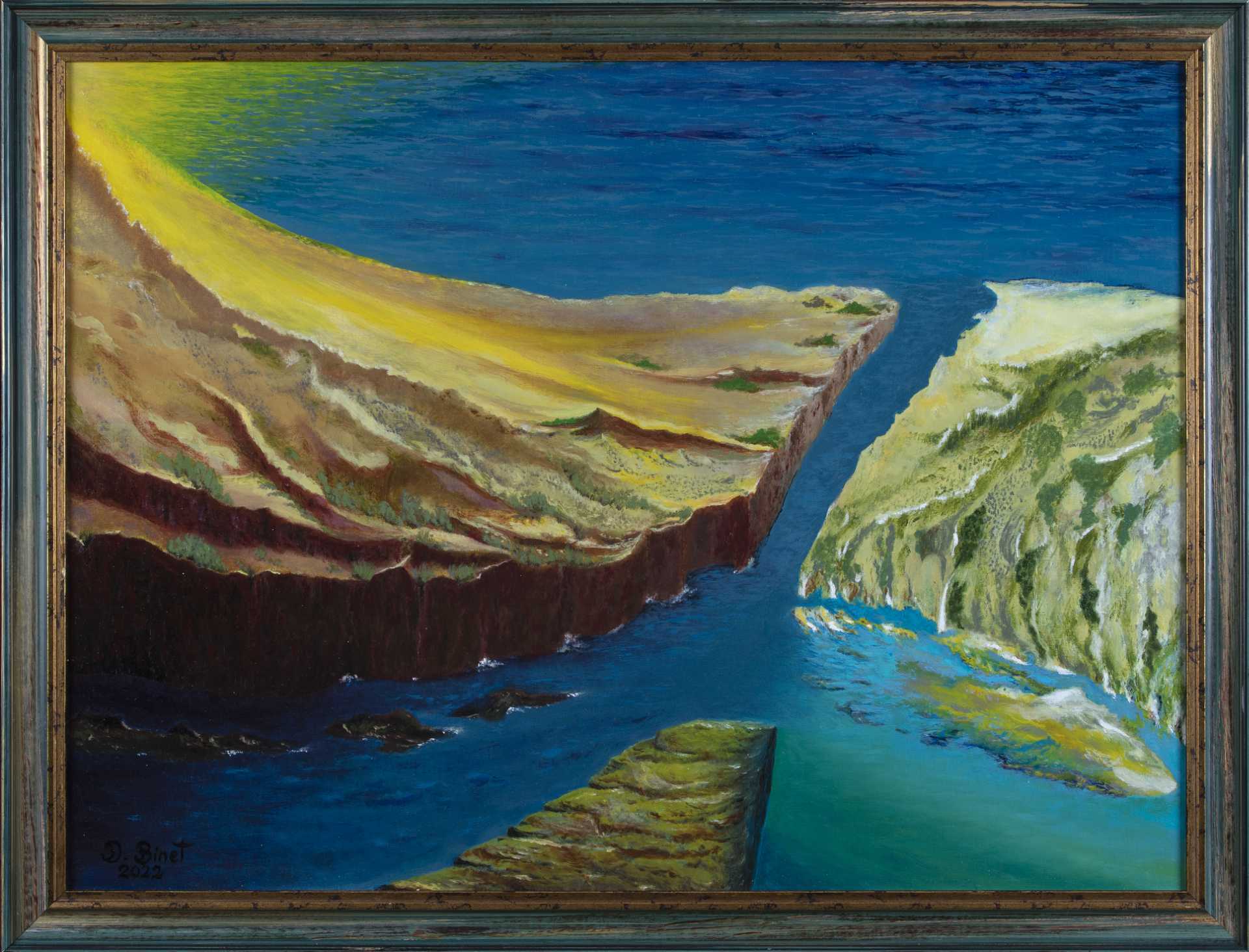 Tableau du « Détroit », capturant un passage maritime entre deux terres majestueuses.