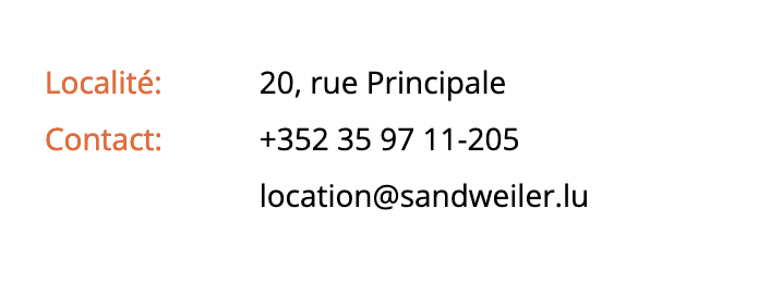 Adresse de la salle culturelle de Sandweiler.