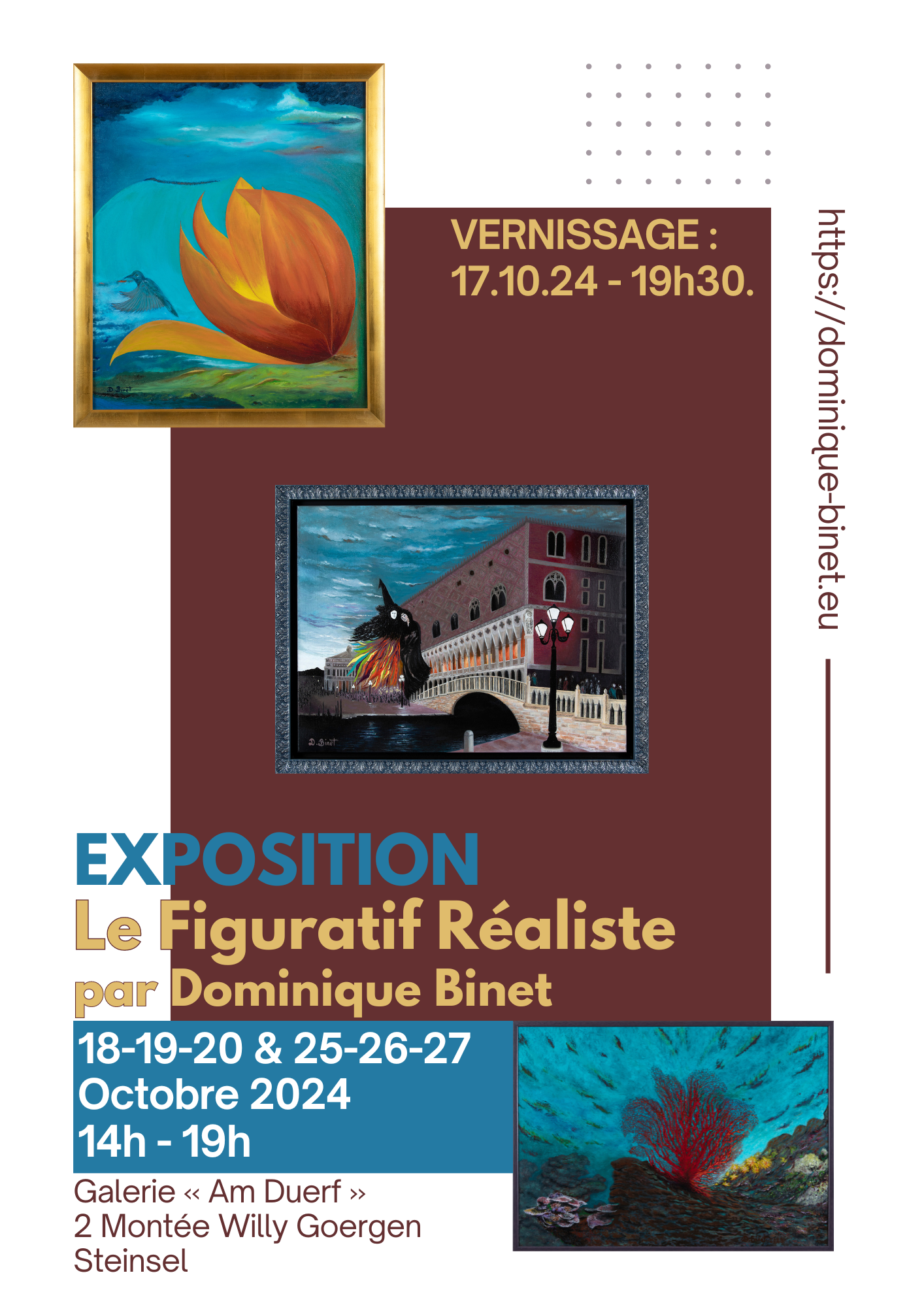 Exposition Le Figuratif Réaliste par Dominique Binet à Steinsel, Luxembourg. Découvrez des œuvres captivantes au vernissage le 17 octobre 2024.